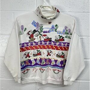 VTG Nut Cracker Grandma Winter Wonderland Mock Neck Christmas Sweater USA Medium